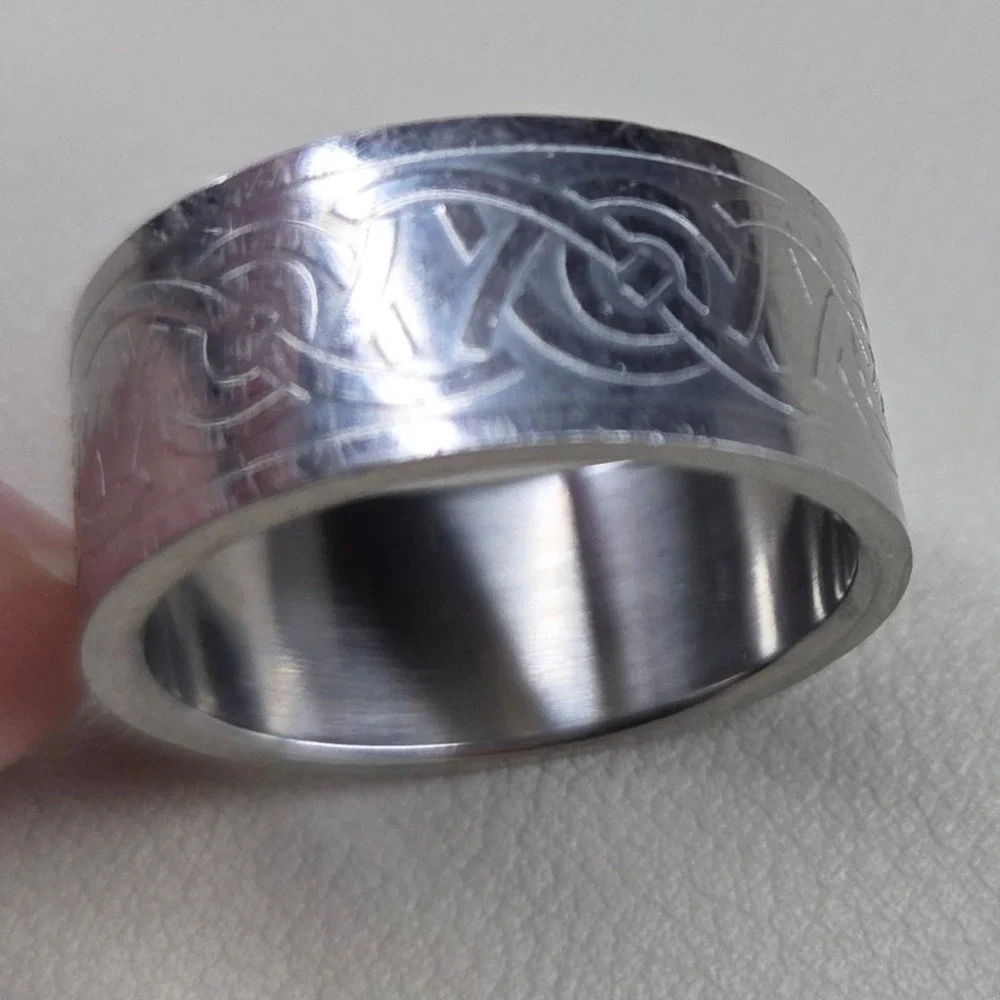 Celtic Knot Etched Band‎ Ring Silver Tone Metal Size 10 Unisex Wide Band
